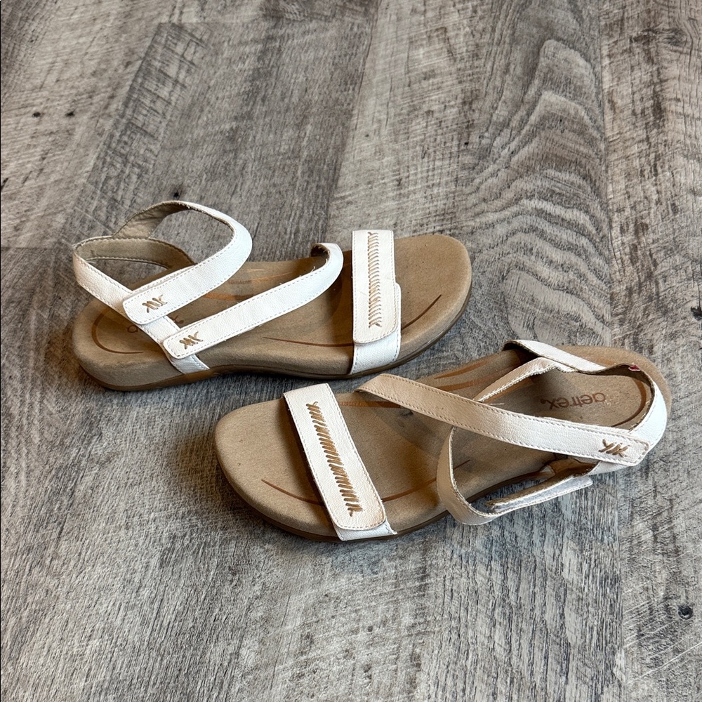 White and Tan Strappy Sandals
